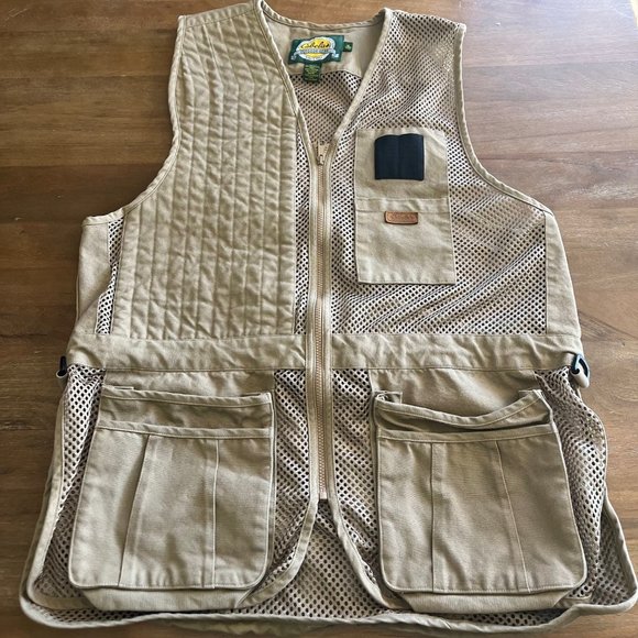 Cabela's Vest Men's Outdoor Gear Mesh Fishing Jacket Pockets Zip Beige Size XL - Picture 1 of 7